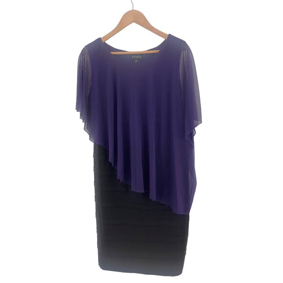 Size 14W 1X PURPLE/BLACK‎ CHIFFON/SHUTTER PLEAT CAPELET DRESS Wedding PLUS SIZE - Picture 6 of 6